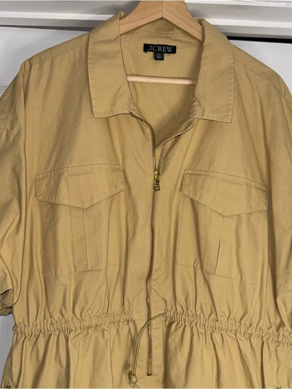 J. Crew Puff Sleeve Poplin Dress Mini XXL Golden Desert Tan